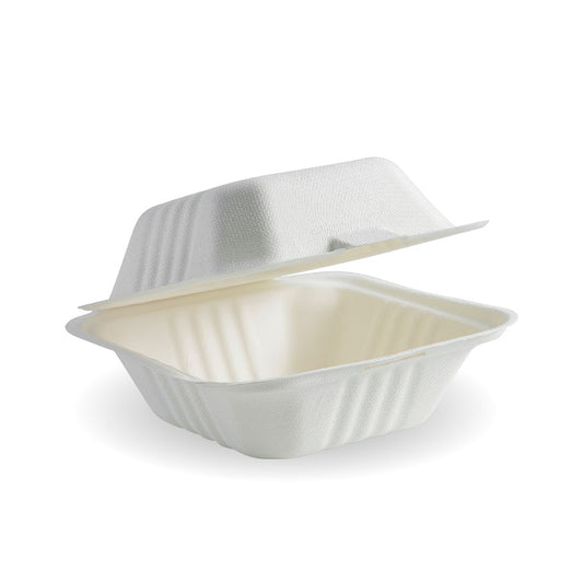 6’’ White Bagasse Burger Clamshell (4,000)